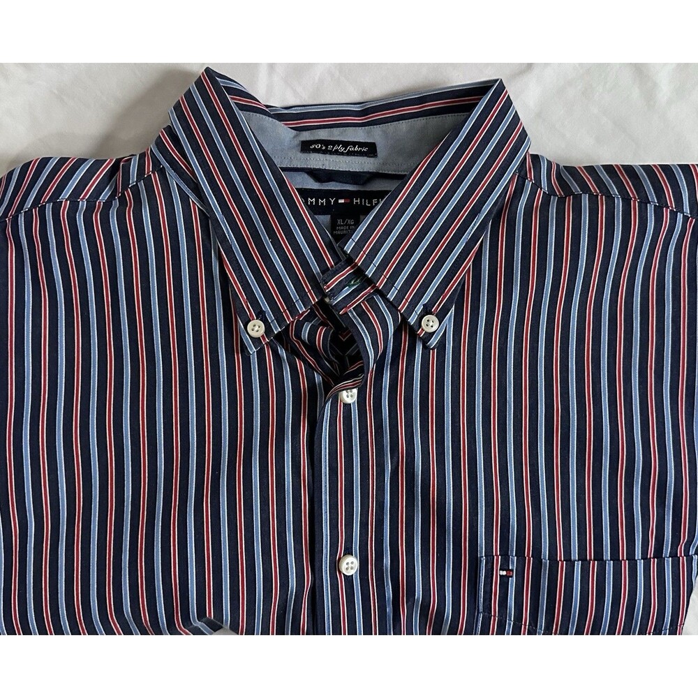 Tommy Hilfiger Shirt *Men XL* 80s 2‑Ply Fabric Stripes Button Down Produced 2006
